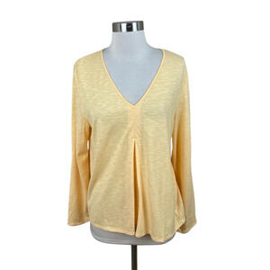 Garnet Hill NEW Sunny Yellow Oasis Knit Pleated Long Sleeve Sleeve Tee Size M